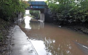 Flooding under the bridge off the A41 has risen to the footpath