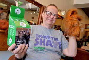 Pat Hirst had her head shaved to raise money for Macmillan Cancer Support.