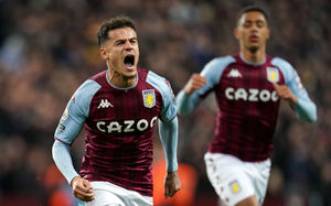 Aston Villa's Philippe Coutinho celebrates scoring their side's first goal of the game 