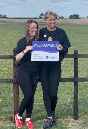 Team Papyrus. Katie Turton with her Shropcom colleague Kerri Swinbourne on the day of their wing walk. Submitted photo