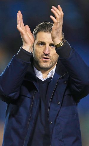 Sam Ricketts manager / head coach of Shrewsbury Town  applauds the supporters at full time. (AMA)