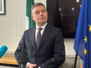 Paschal Donohoe speaking to the media at the Department of Finance