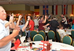 Fans celebrating England's win. 