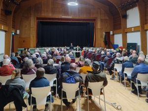 The crowds at the Knighton public meeting