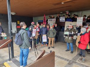 Protesters outside Shirehall on Tuesday