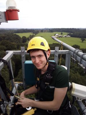 Tom Downes goes up in the air on one of the towers at BIFoR