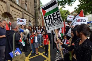Campaigners outside the Walsall Council meeting last night in Lichfield St, Walsall.