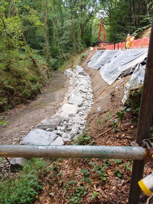 The progress on work to repair the landslip on the A488.