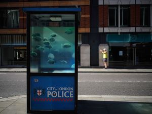 Supporting image for story: Banksy claims new swimming fish artwork on central London police box