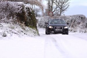 Drivers negotiate tricky conditions on the roads during snowfall in Wrockwardine, Shropshire on Sunday, January 4, 2026. Photo: Mike Sheridan