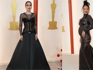 Supporting image for story: Lady Gaga and pregnant Rihanna among stars in elegant black at the 2023 Oscars