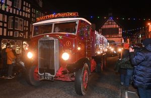 Bridgnorth Christmas Tractor Run as it passes Bridgnorth High Street.