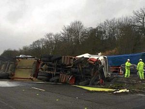 Supporting image for story: Long delays after milk lorry overturns on the M6