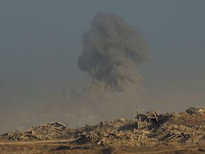 Smoke rises following an explosion in the Gaza Strip
