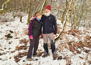 Zoe and Mike on a training walk to The Ercall, preparing to restart their 7,300-mile coastal walk on 4 February after months of recovery.