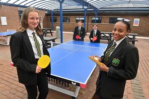 Inside 'The Shore' that is exclusively for Year 7 pupils. Pictured (front) is Emelia Geater and Olivia Queensborough while at the back is Andrew Spencer, and Seb Bleakley.