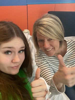 Grace pictured with her mum Annette before surgery to get a biopsy and Hickman line inserted.