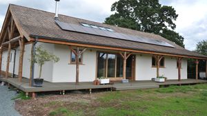 The bunkhouse is made from straw bales and tyres