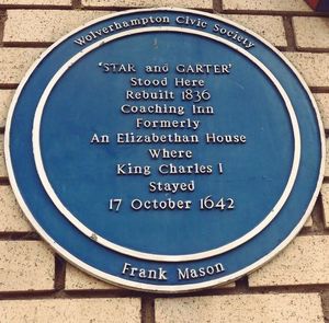 The plaque which marks King Charles' stay in Wolverhampton in 1642