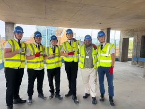 Year 11 students from Burton Borough School on their visit to the Telford construction site.
