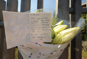 One of the floral tributes left outside the school