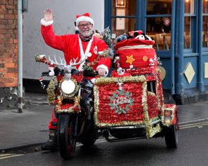 Santa gets set to make an entrance on his motorbike