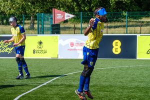 Albion Blind star and double Disability FA Cup final goalscorer Eesa Amjid celebrates. Pic: The Albion Foundation
