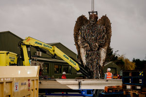 The Knife Angel leaving the British Ironwork Centre