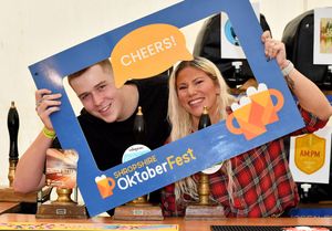Dan Card and Nikki Parker who were keeping the revellers refreshed at Shropshire Oktoberfest.