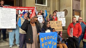 Residents gather in protest outside Birmingham Council House following the planning committee's decision to approve the Druids Heath scheme. Credit: Alexander Brock. Permission for use for all LDRS partners.