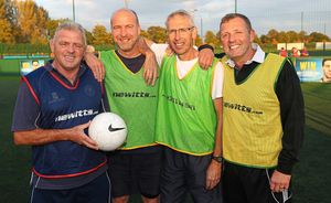 Biggins is still knocking the goals in today, playing walking football in sessions run by Shrewsbury Town Community Sports Trust and is seen here (second right) with former Town players (from left): Brian Williams, Steve Perks and Steve Cross (AMA)