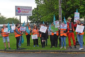 Elmwood School staff and NEU representatives at the picket line ahead of the governor's decision on Thursday