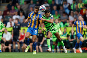 Rekeil Pyke of Shrewsbury Town and Dominic Bernard of Forest Green Rovers (AMA)