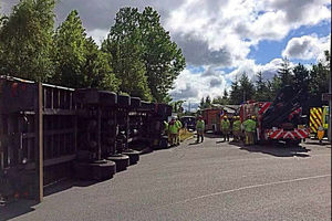Supporting image for story: Video and pictures: Road closed and roundabout blocked as lorry overturns on Telford road