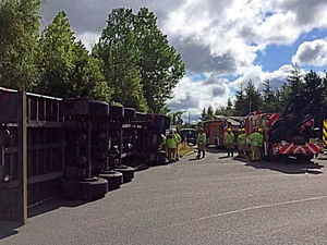 Supporting image for story: Video and pictures: Road closed and roundabout blocked as lorry overturns on Telford road