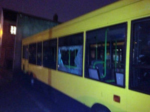 One of the damaged buses at Sandwell Travel, in Tinsley Street, Great Bridge
