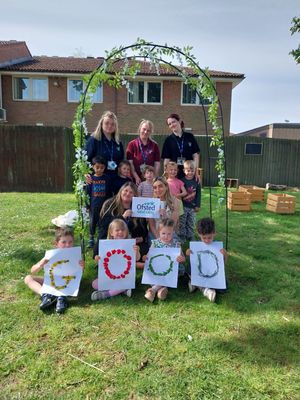 Staff and children at Kids Planet Apley celebrate their latest Ofsted report.