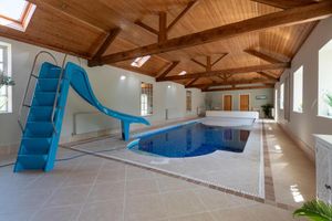 The heated indoor swimming pool at The Courtyard in Maesbrook near Oswestry. Picture: Rightmove/Knight Frank. 