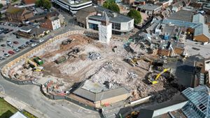 STAFFORD COPYRIGHT NATIONAL WORLD TIM THURSFIELD -12/09/25Aerial pic showing how demolition of the Guildhall Shopping Centre, Stafford is progressing.