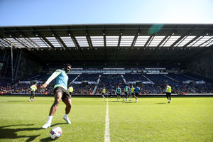Daryl Dike of West Bromwich Albion during an open training session at The Hawthorns (Photo by Adam Fradgley/West Bromwich Albion FC via Getty Images).