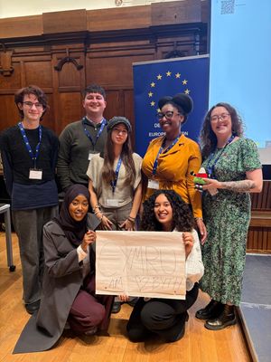 Sarah Rowe (right) with the Welsh delegation. Photo credit_ EUD
