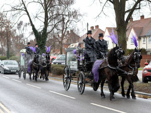 Supporting image for story: Horse-drawn carriages lead funeral procession for Stafford house fire victims 