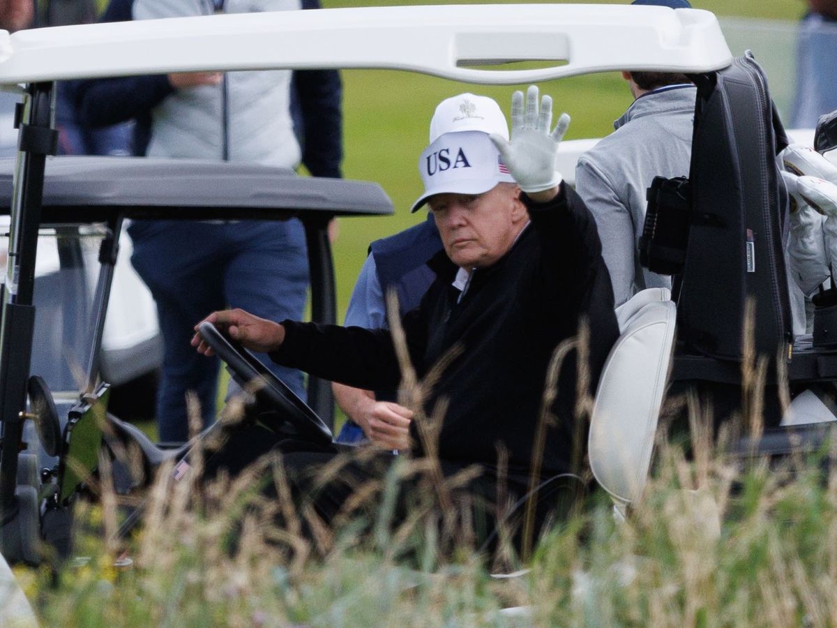 Donald Trump goes golfing as protesters speak out against his visit to Scotland