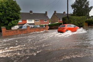 Flash flooding on Hednesford Road by Cannock Chase High School.