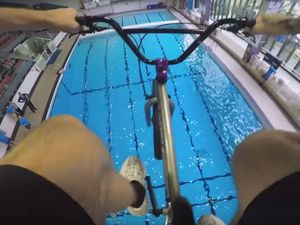 Supporting image for story: 'Selfish and foolhardy': Watch as man rides BMX off Walsall swimming pool diving board