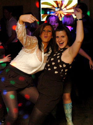Julie Meredith and Jenny Lakin both from Shrewsbury, at the Old Post Office pub in Milk Street, Shrewsbury on NYE 2012