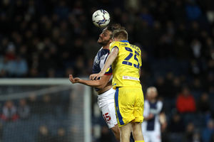 Andy Carroll of West Bromwich Albion and Jan Paul Van Hecke of Blackburn Roversduring the Sky Bet Championship match between West Bromwich Albion and Blackburn Rovers at The Hawthorns on February 14, 2022 in West Bromwich, England. (Photo by Adam Fradgley/West Bromwich Albion FC via Getty Images).