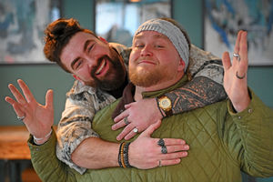 The Voice sfinalist Callum Doignie from Telford with his brother, Aaron, before the show on Saturday