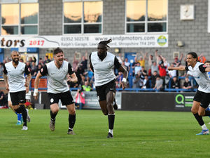 Orrin Pendley celebrates his goal for AFC Telford United (Kieren Griffin)