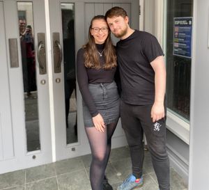 Jennie Orgill, 19, and Jordan Slater, 21 outside their pub the Beacon